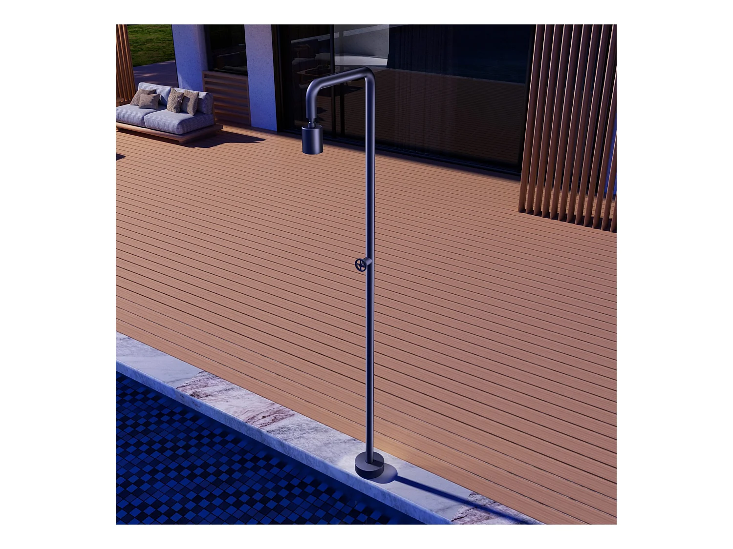 Douche de piscine Pool en Acier Inox.S316  Bleu Océan – Tête Ø80mm /Corps Ø42mm/H. 2,36m – Garantie 10 ans - POOLIMEX