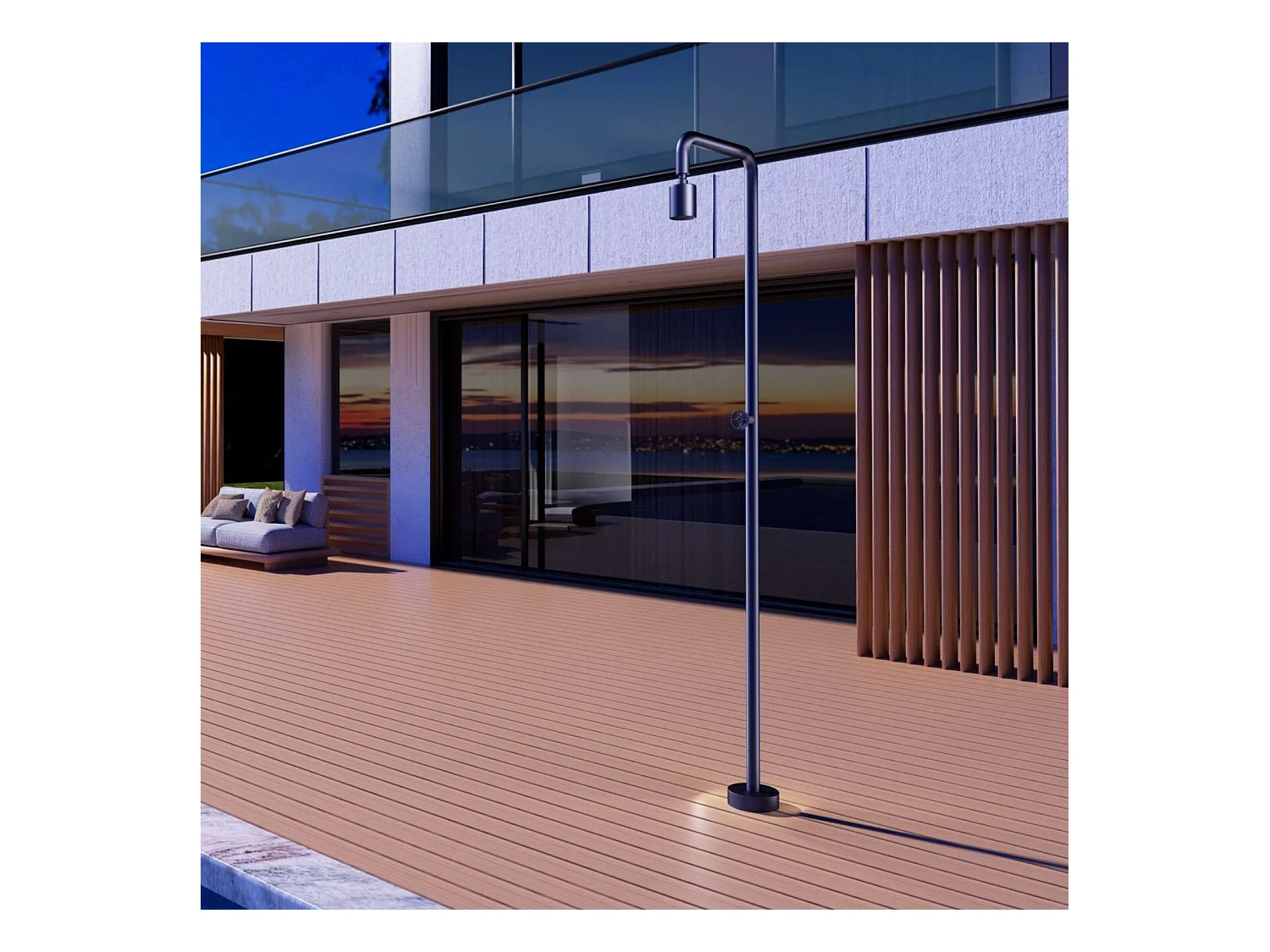 Douche de piscine Pool en Acier Inox.S316  Bleu Océan – Tête Ø80mm /Corps Ø42mm/H. 2,36m – Garantie 10 ans - POOLIMEX