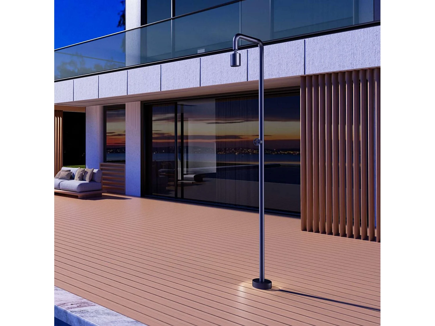 Douche de piscine Pool en Acier Inox.S316  Bleu Océan – Tête Ø80mm /Corps Ø42mm/H. 2,36m – Garantie 10 ans - POOLIMEX