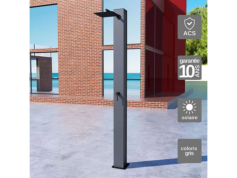 Douche de piscine Phoénix en Acier Inox.S316 Gris Cobalt - Solaire – Tête 25x25cm /Corps 20x20cm/H.2,21m – POOLIMEX