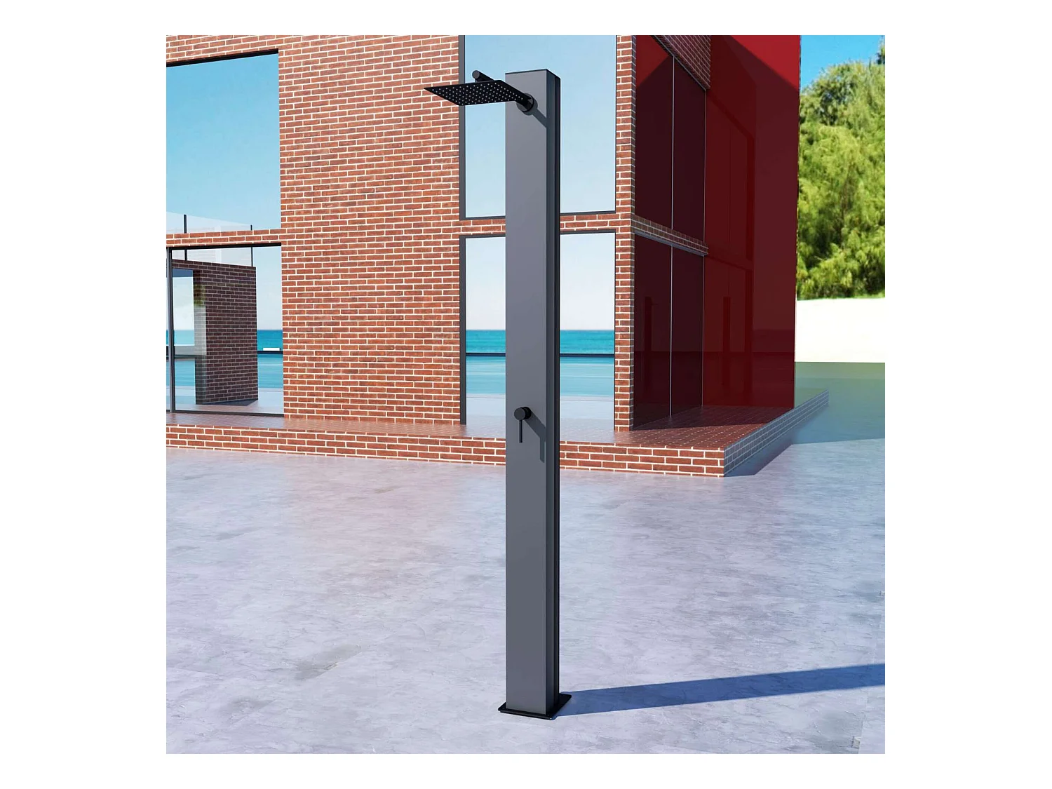 Douche de piscine Phoénix en Acier Inox.S316 Gris Cobalt - Solaire – Tête 25x25cm /Corps 20x20cm/H.2,21m – POOLIMEX