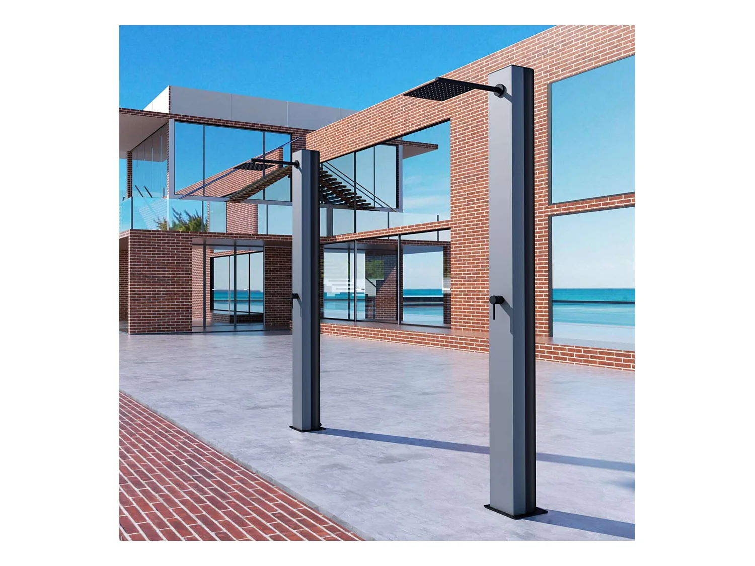 Douche de piscine Phoénix en Acier Inox.S316 Gris Cobalt - Solaire – Tête 25x25cm /Corps 20x20cm/H.2,21m – POOLIMEX