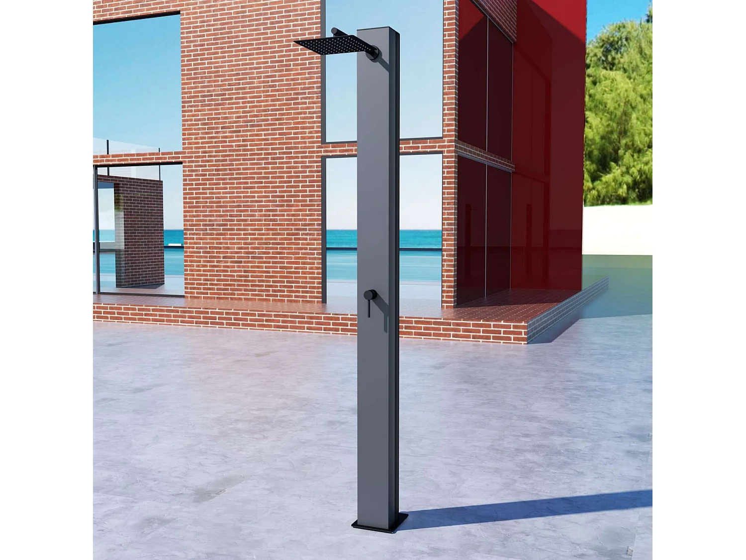 Douche de piscine Phoénix en Acier Inox.S316 Gris Cobalt - Solaire – Tête 25x25cm /Corps 20x20cm/H.2,21m – POOLIMEX