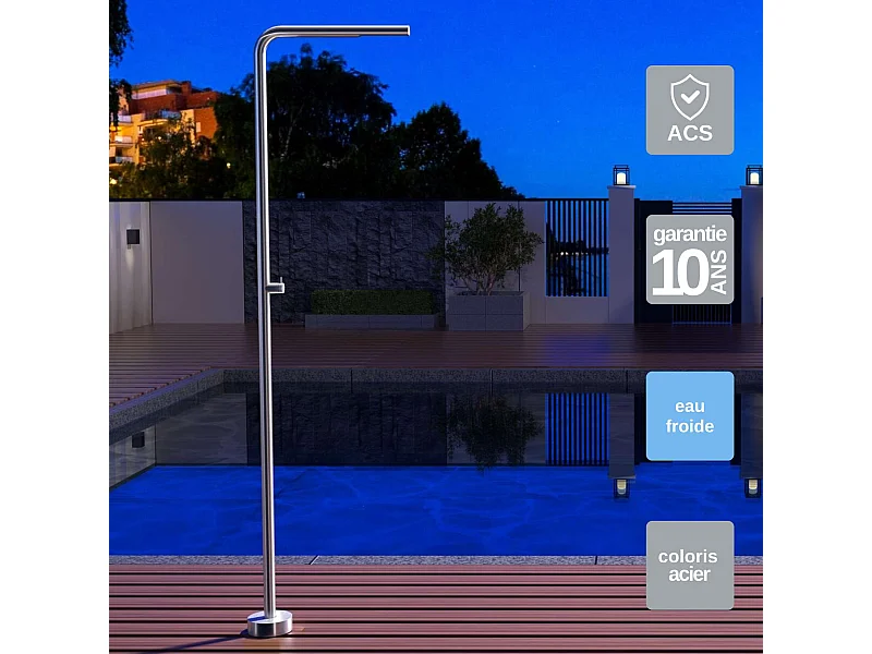 Douche de piscine Texas en Acier Inox.S316 – Tête Ø42mm /Corps Ø42mm/H. 2,20m – Garantie 10 ans - POOLIMEX