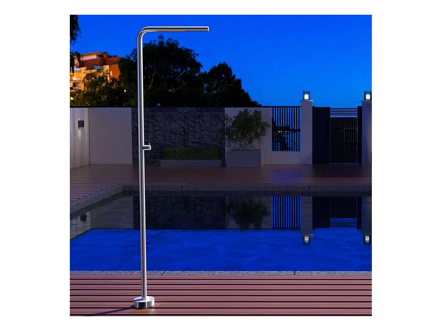 Douche de piscine Texas en Acier Inox.S316 – Tête Ø42mm /Corps Ø42mm/H. 2,20m – Garantie 10 ans - POOLIMEX