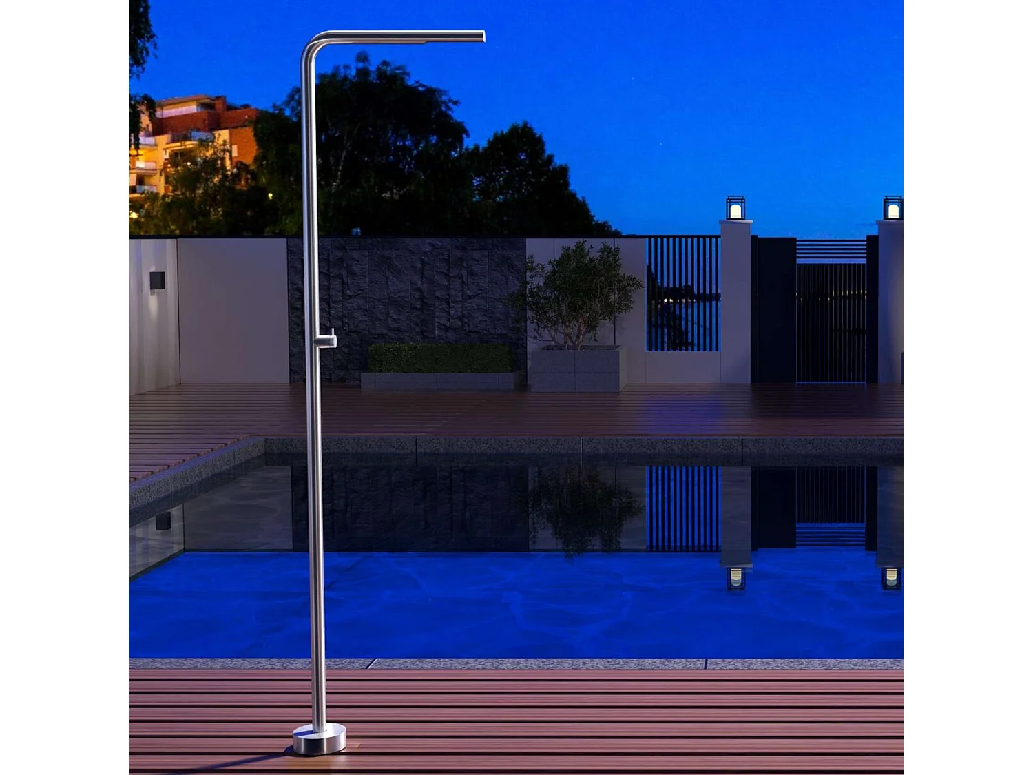 Douche de piscine Texas en Acier Inox.S316 – Tête Ø42mm /Corps Ø42mm/H. 2,20m – Garantie 10 ans - POOLIMEX