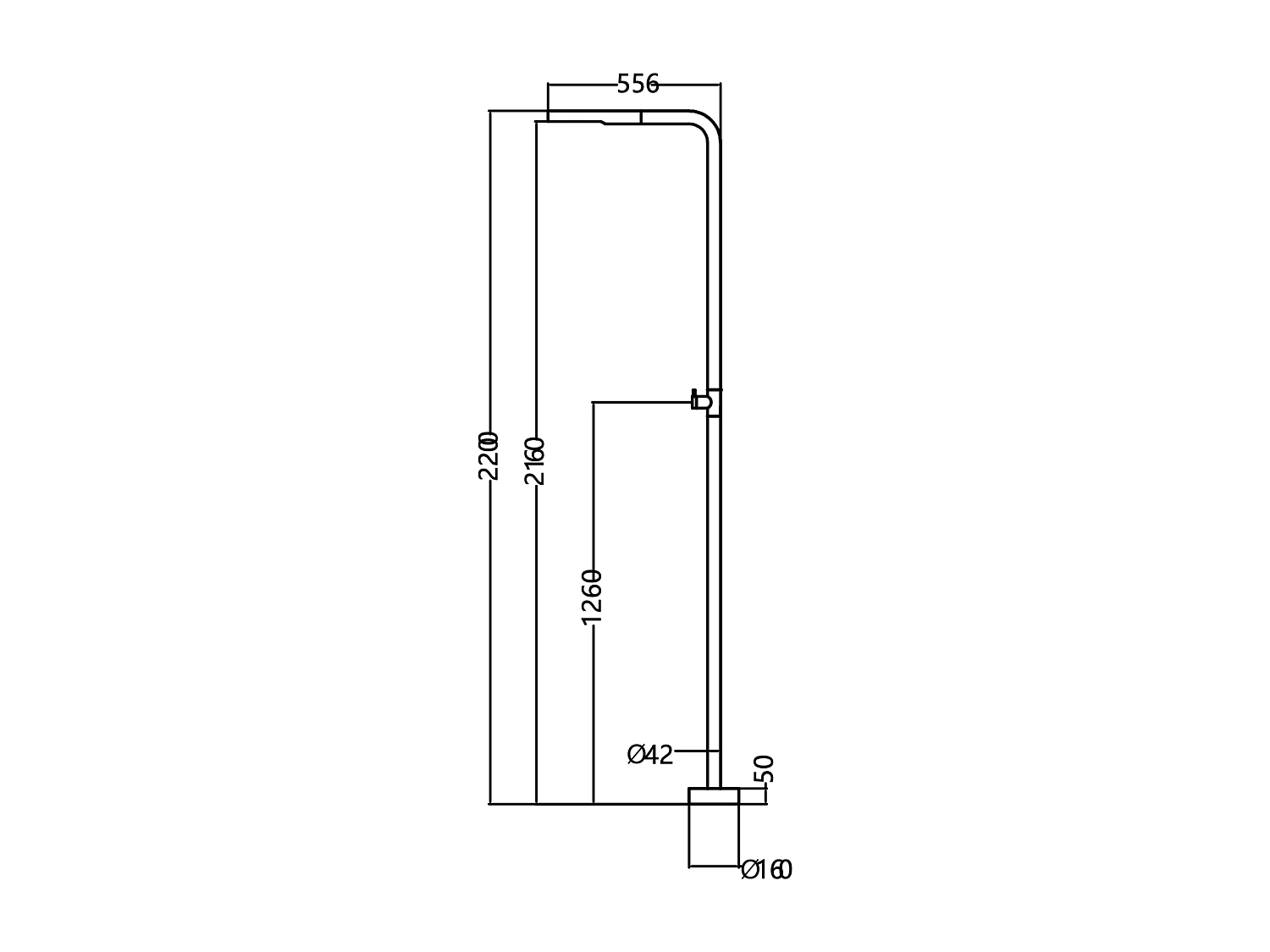 Douche de piscine Texas en Acier Inox.S316 – Tête Ø42mm /Corps Ø42mm/H. 2,20m – Garantie 10 ans - POOLIMEX