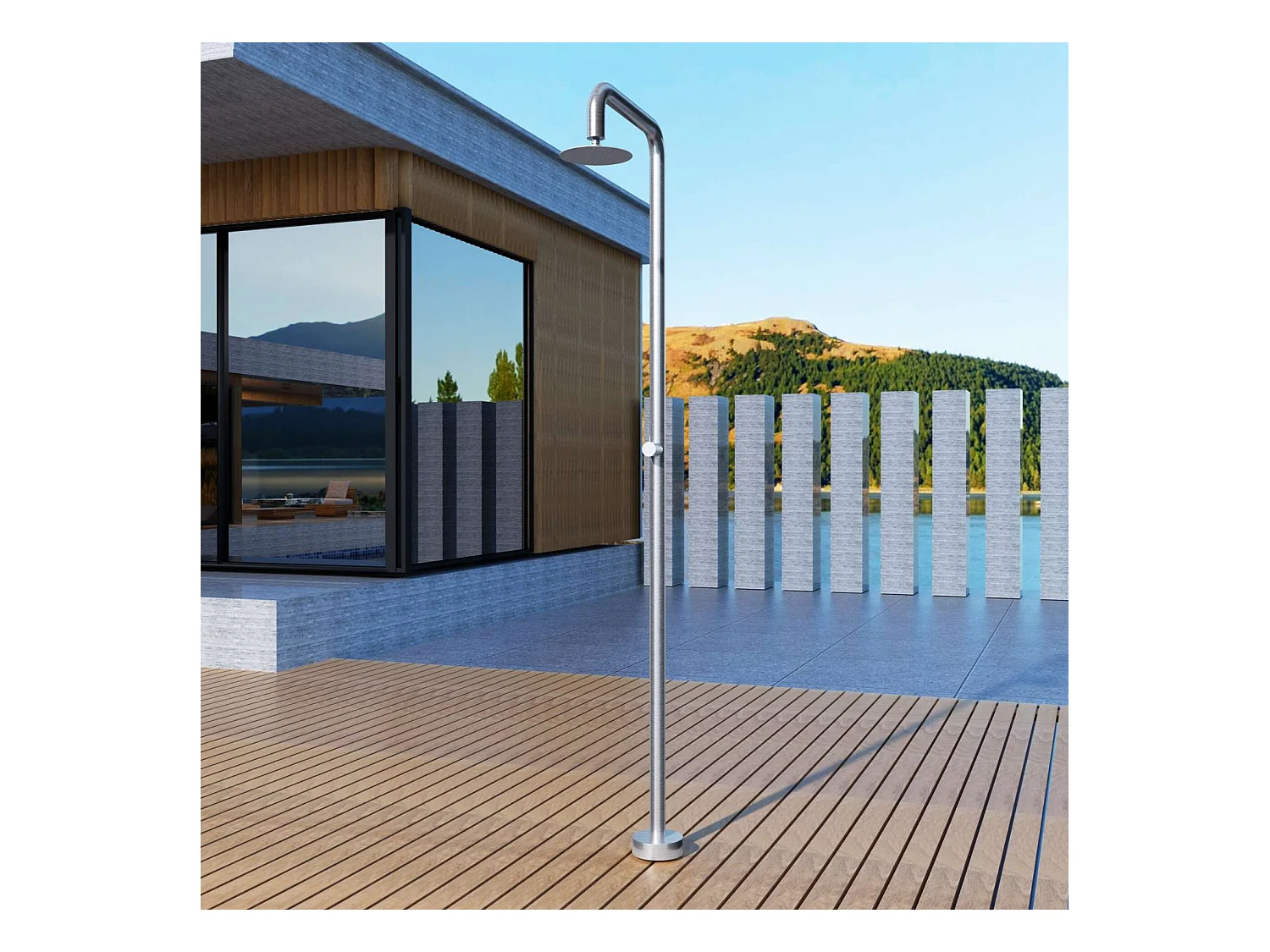 Douche de piscine Oregon en Acier Inox.S316 – Tête Ø25cm /Corps Ø50mm/H. 2,34m – Garantie 10 ans - POOLIMEX