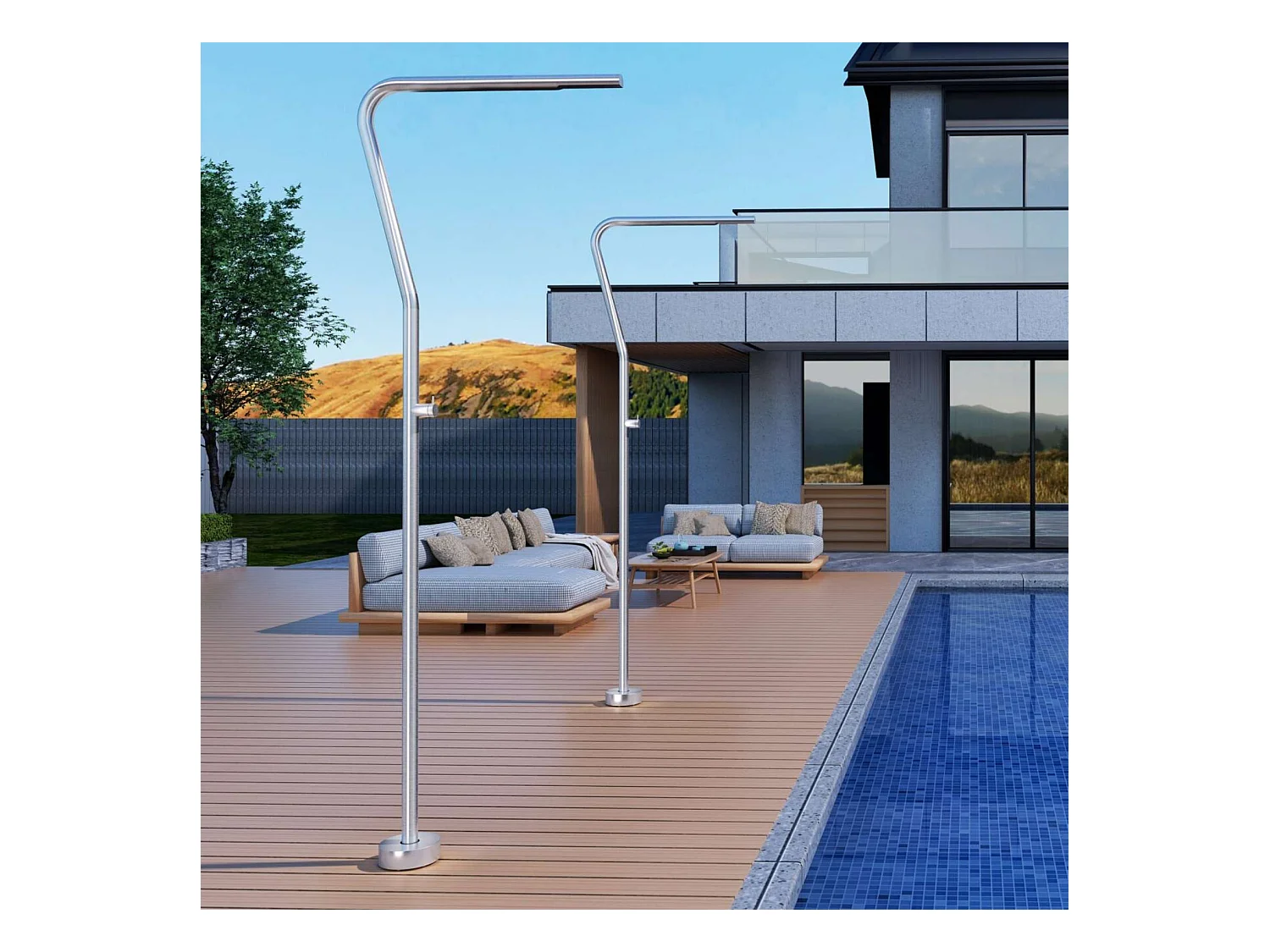 Douche de piscine Nevada en Acier Inox.S316 – Tête Ø42mm /Corps Ø42mm/H. 2,18m – Garantie 10 ans - POOLIMEX