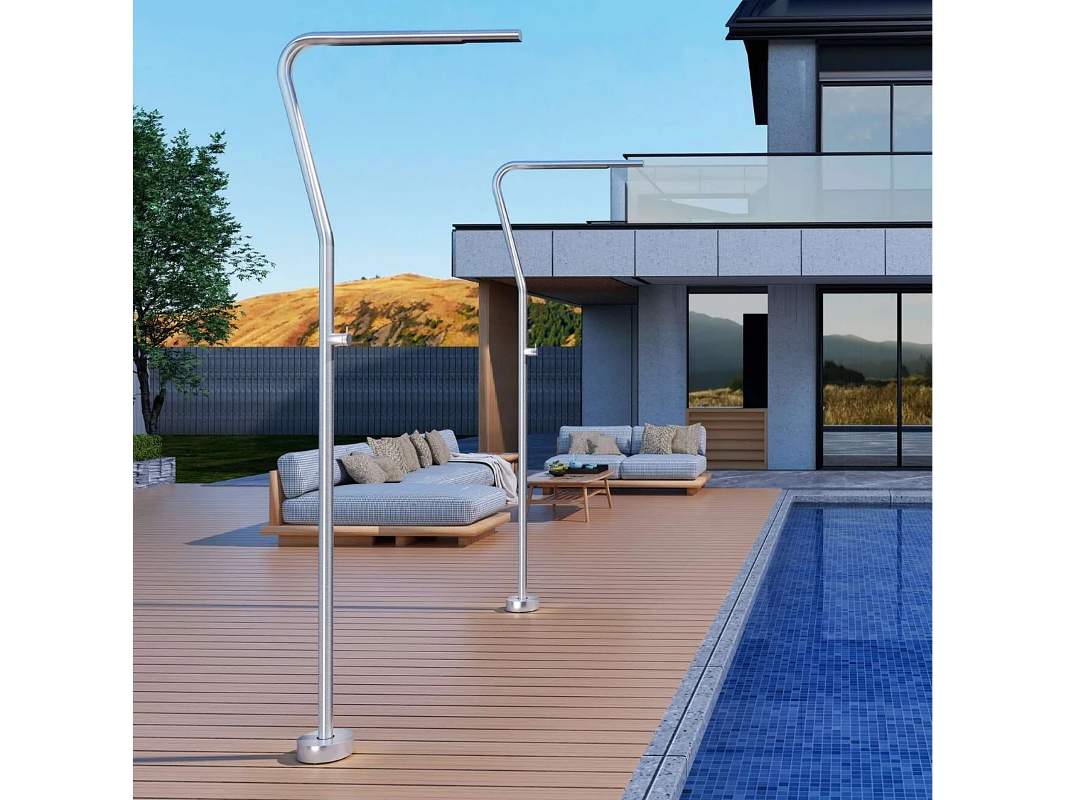 Douche de piscine Nevada en Acier Inox.S316 – Tête Ø42mm /Corps Ø42mm/H. 2,18m – Garantie 10 ans - POOLIMEX