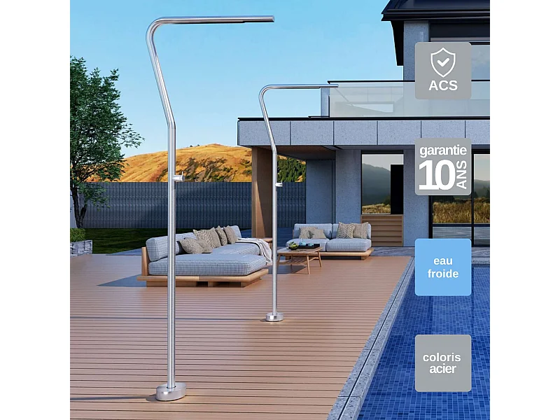 Douche de piscine Nevada en Acier Inox.S316 – Tête Ø42mm /Corps Ø42mm/H. 2,18m – Garantie 10 ans - POOLIMEX