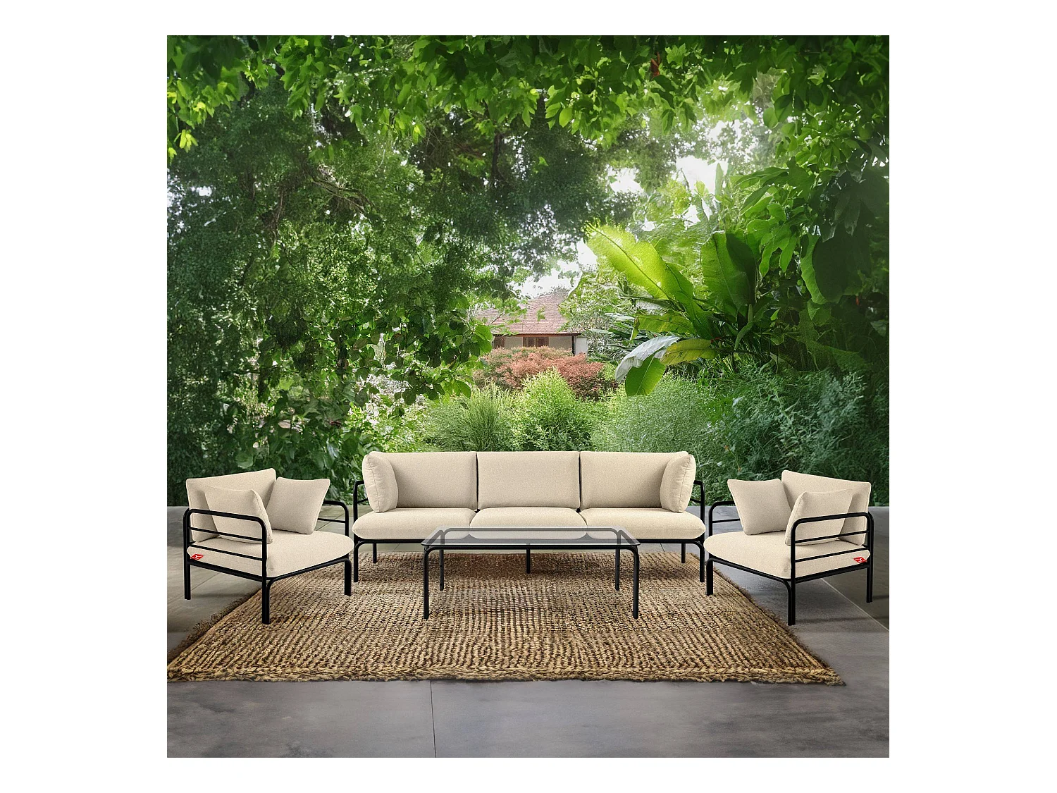 Ensemble de jardin RAMBE gris et blanc cassé, dimensions 225x80x80 cm, grand confort