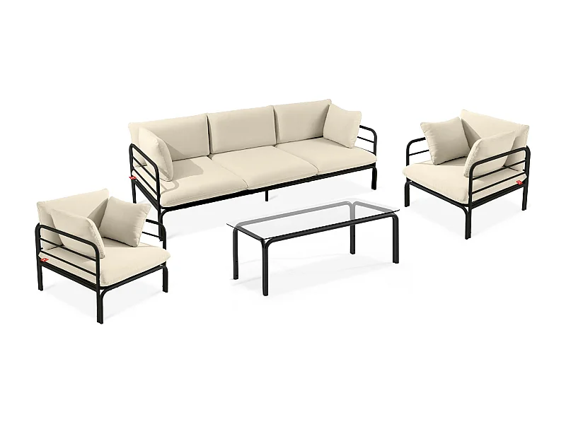 Garten-Sitzgruppen RAMBE grau und gebrochenes Weiß, Maße 225x80x80 cm, großer Komfort