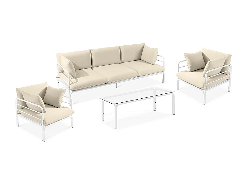 Garten-Sitzgruppen RAMBE weiß und gebrochenes Weiß, Maße 225x80x80 cm, perfekt für große Räume