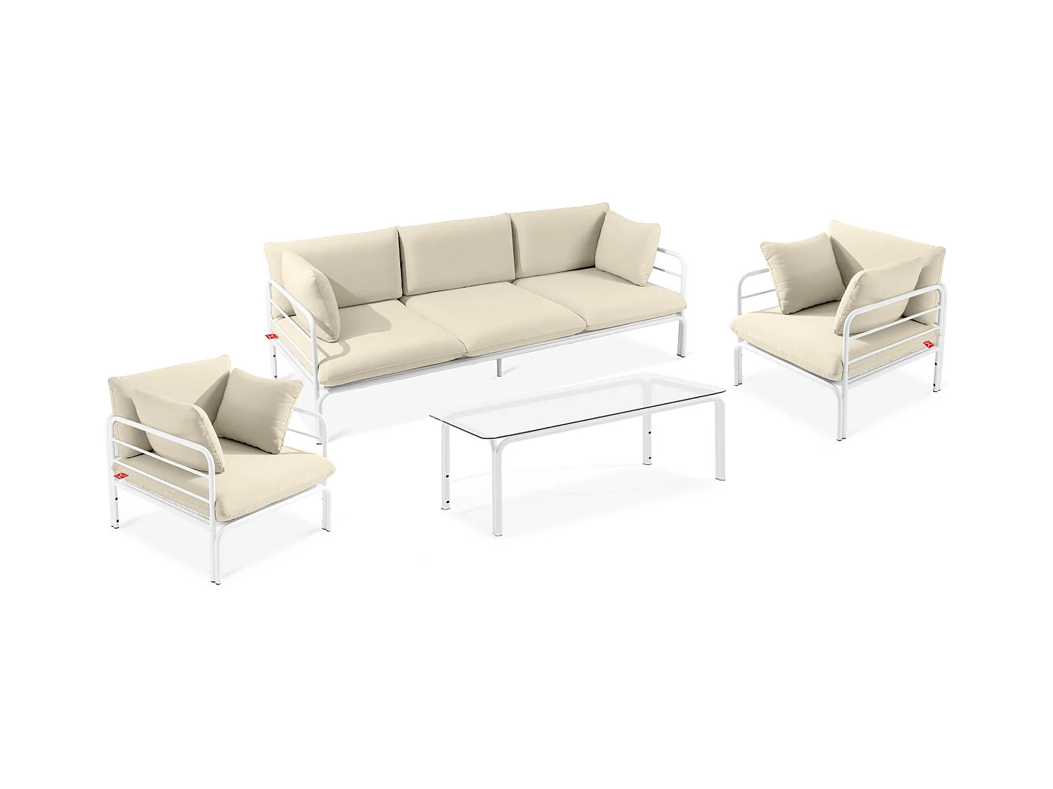 Ensemble de jardin RAMBE blanc et blanc cassé, dimensions 225x80x80 cm, parfait pour grands espaces