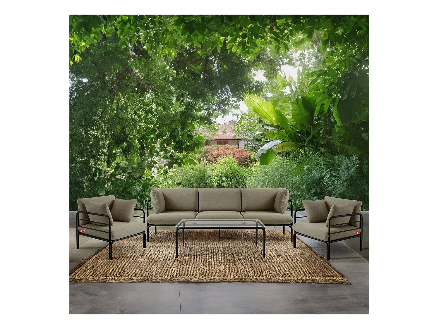 Ensemble de jardin RAMBE anthracite et beige, dimensions 225x80x80 cm, style élégant