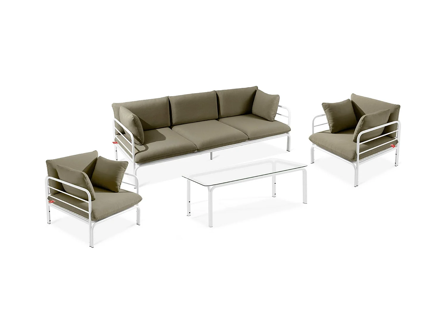 Ensemble de jardin RAMBE blanc et beige, dimensions 225x80x80 cm, idéal pour extérieur