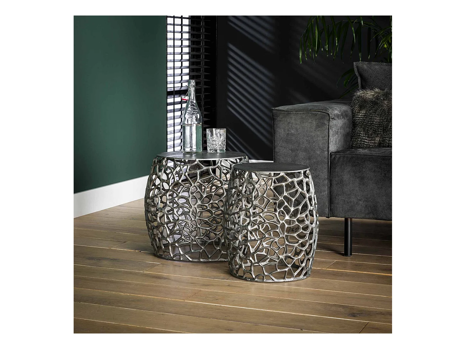Table d'appoint Maze, lot de 2 - Fonte sable - Noir/Gris Nickel