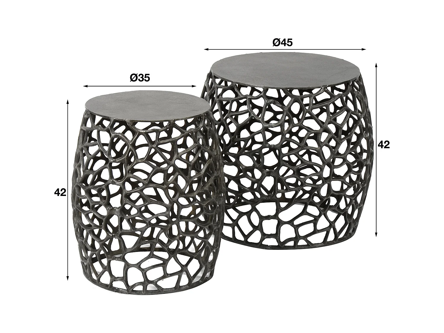 Table d'appoint Maze, lot de 2 - Fonte sable - Noir/Gris Nickel