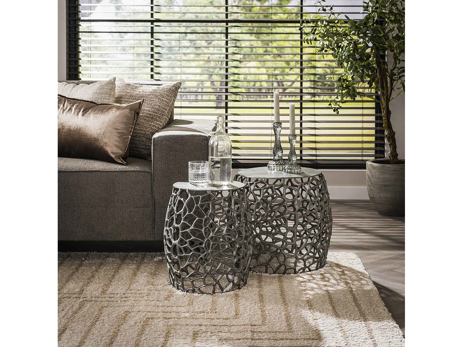 Table d'appoint Maze, lot de 2 - Fonte sable - Noir/Gris Nickel