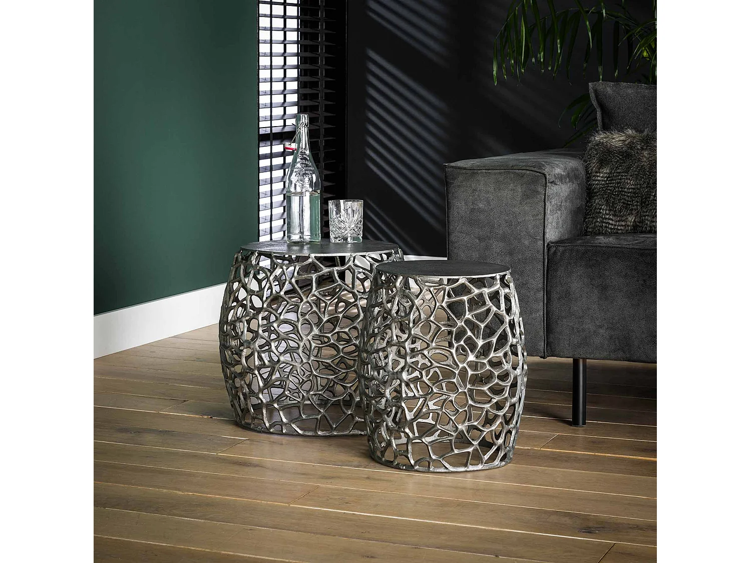 Table d'appoint Maze, lot de 2 - Fonte sable - Noir/Gris Nickel