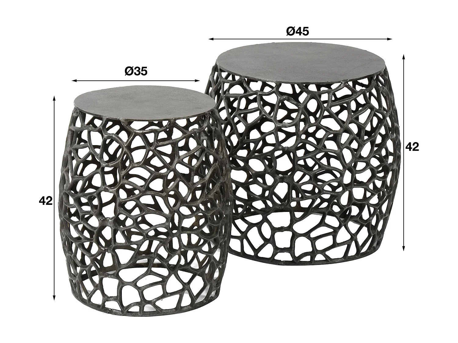 Table d'appoint Maze, lot de 2 - Fonte sable - Noir/Gris Nickel