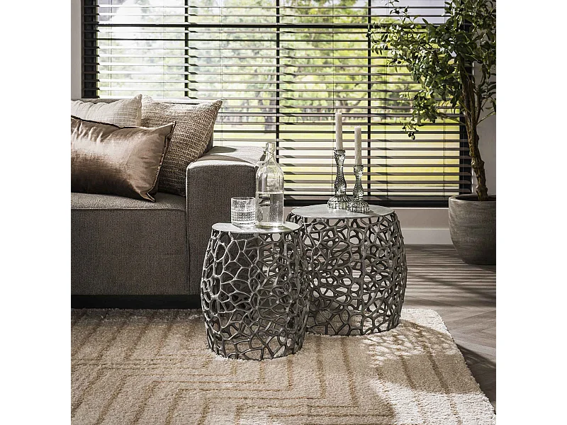 Table d'appoint Maze, lot de 2 - Fonte sable - Noir/Gris Nickel