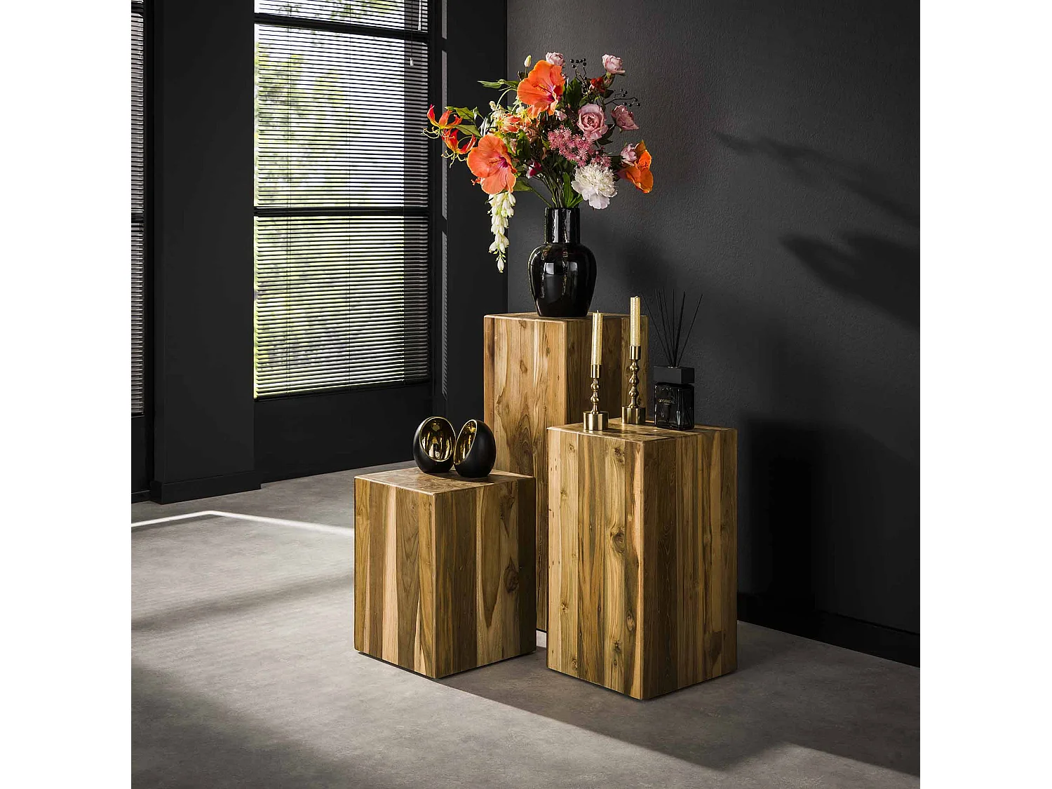 Colonne de fleurs en teck massif recyclé 85 cm