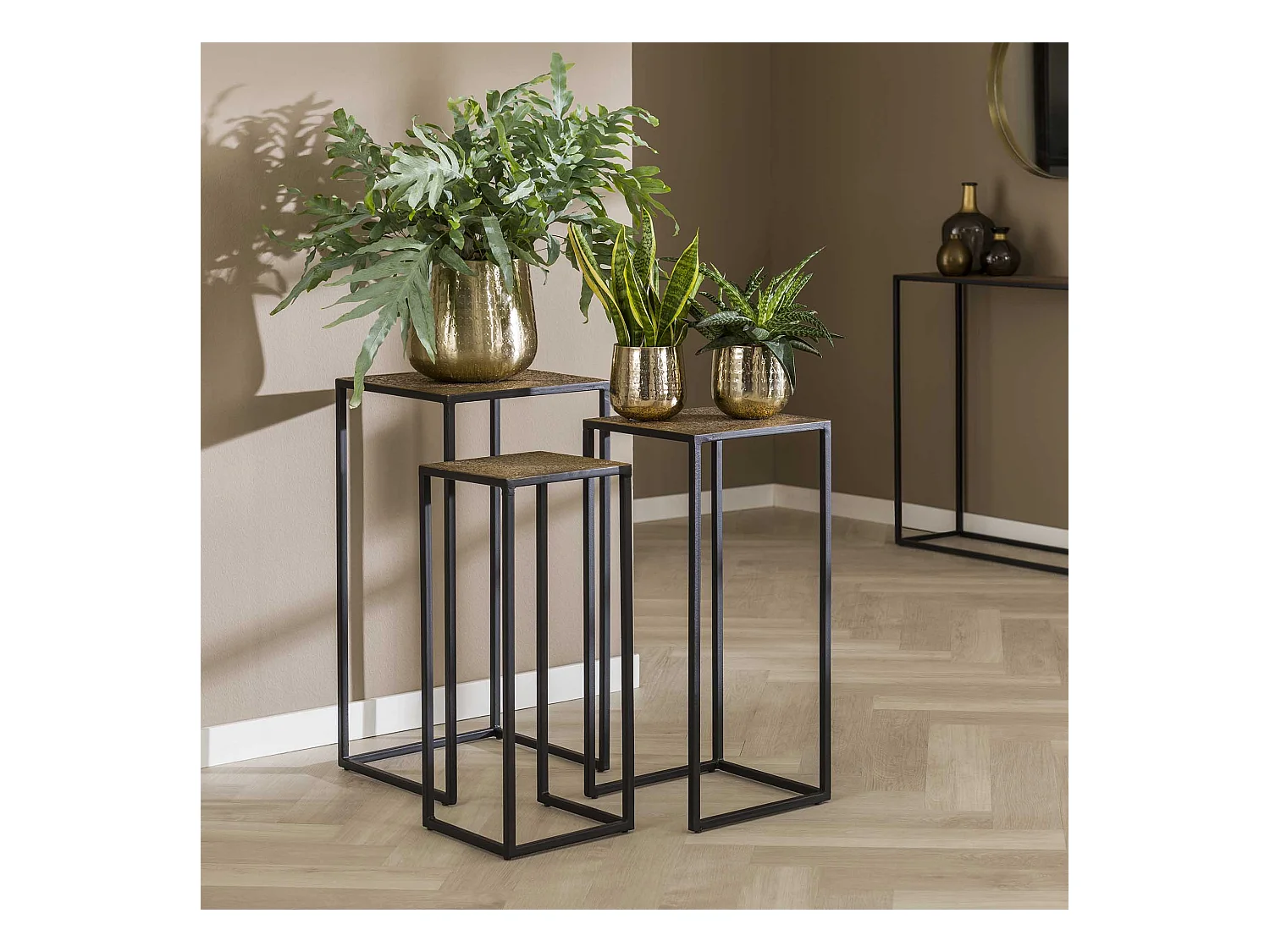 Lot de 3 colonnes à fleurs en fer métallique - Bronze antique