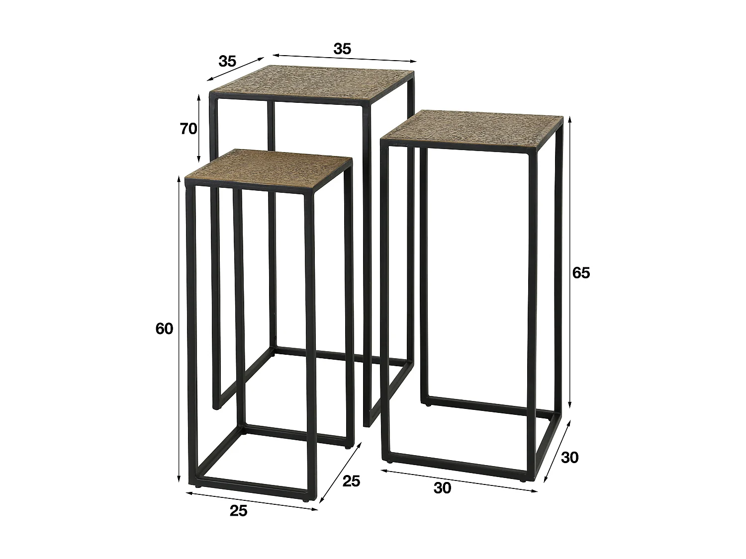 Lot de 3 colonnes à fleurs en fer métallique - Bronze antique