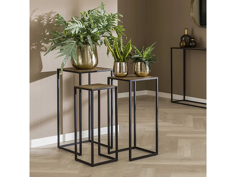 Lot de 3 colonnes à fleurs en fer métallique - Bronze antique