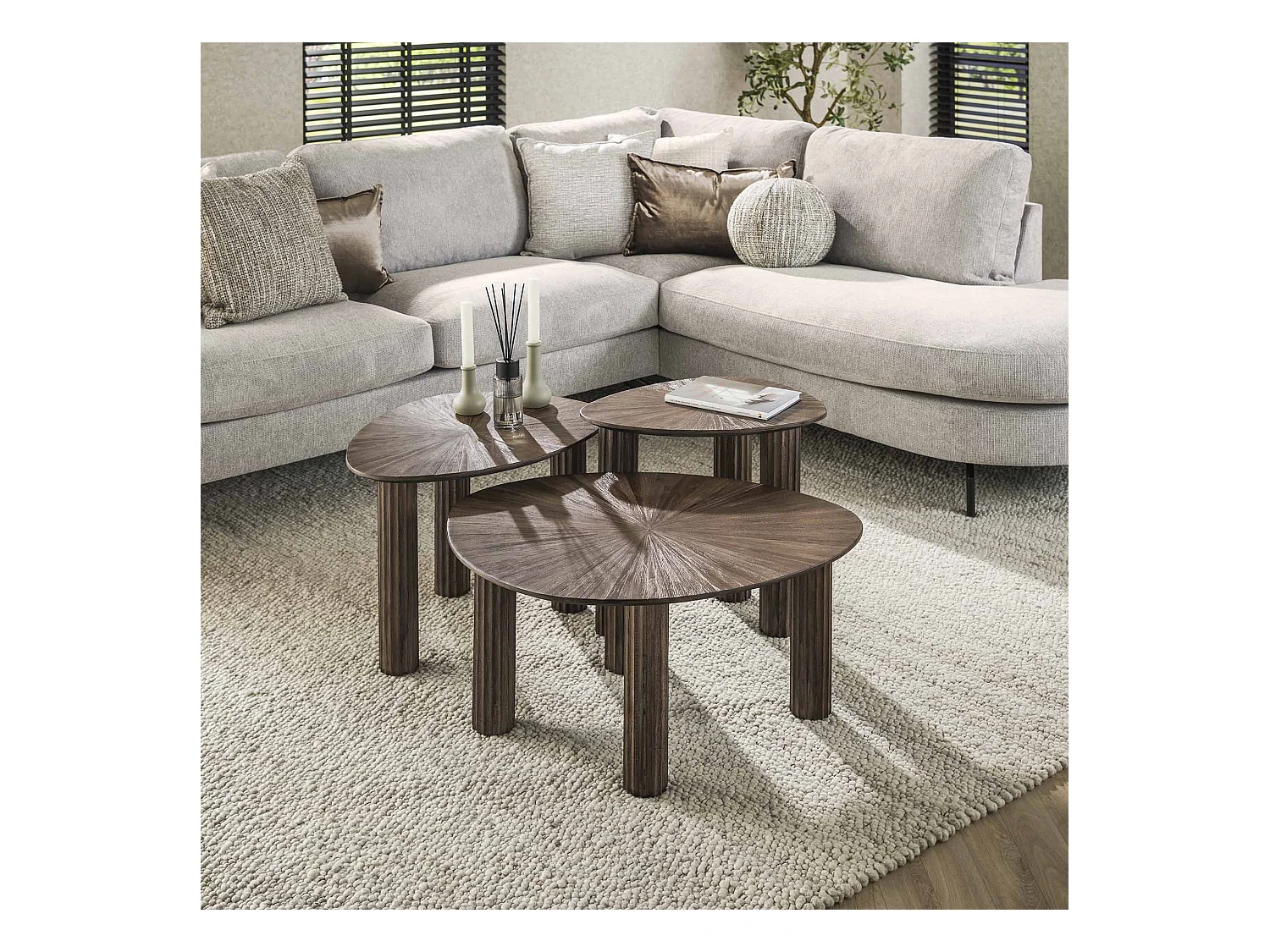 Table d'appoint Triangle Maya Teck - Teck Brun Rouille - Lot de 3