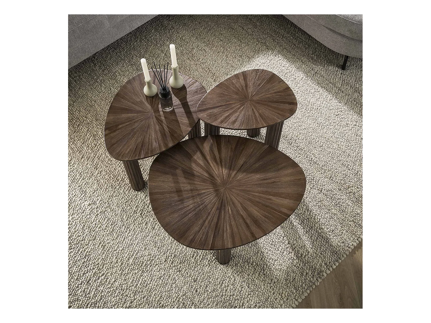 Table d'appoint Triangle Maya Teck - Teck Brun Rouille - Lot de 3