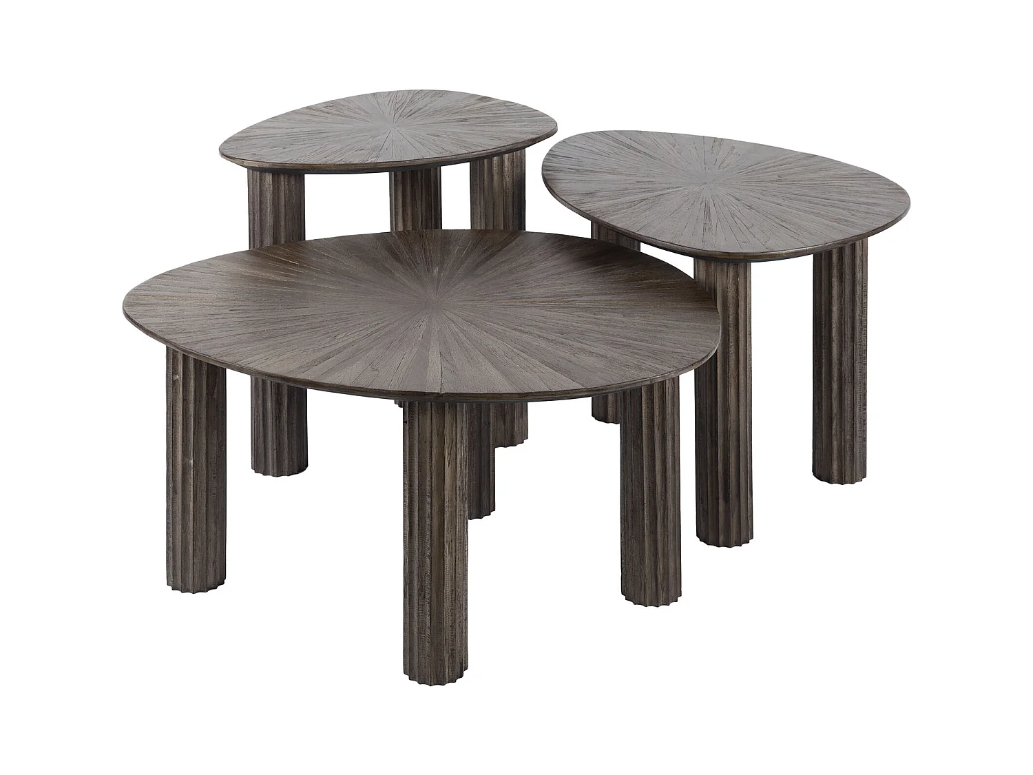 Table d'appoint Triangle Maya Teck - Teck Brun Rouille - Lot de 3