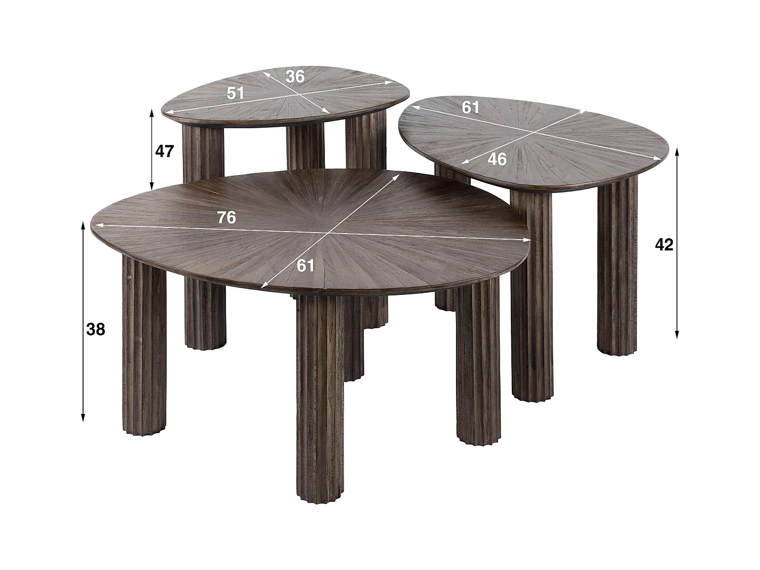 Table d'appoint Triangle Maya Teck - Teck Brun Rouille - Lot de 3