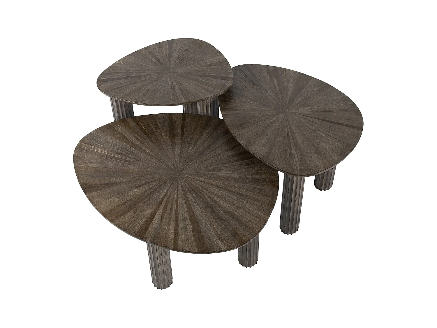 Table d'appoint Triangle Maya Teck - Teck Brun Rouille - Lot de 3