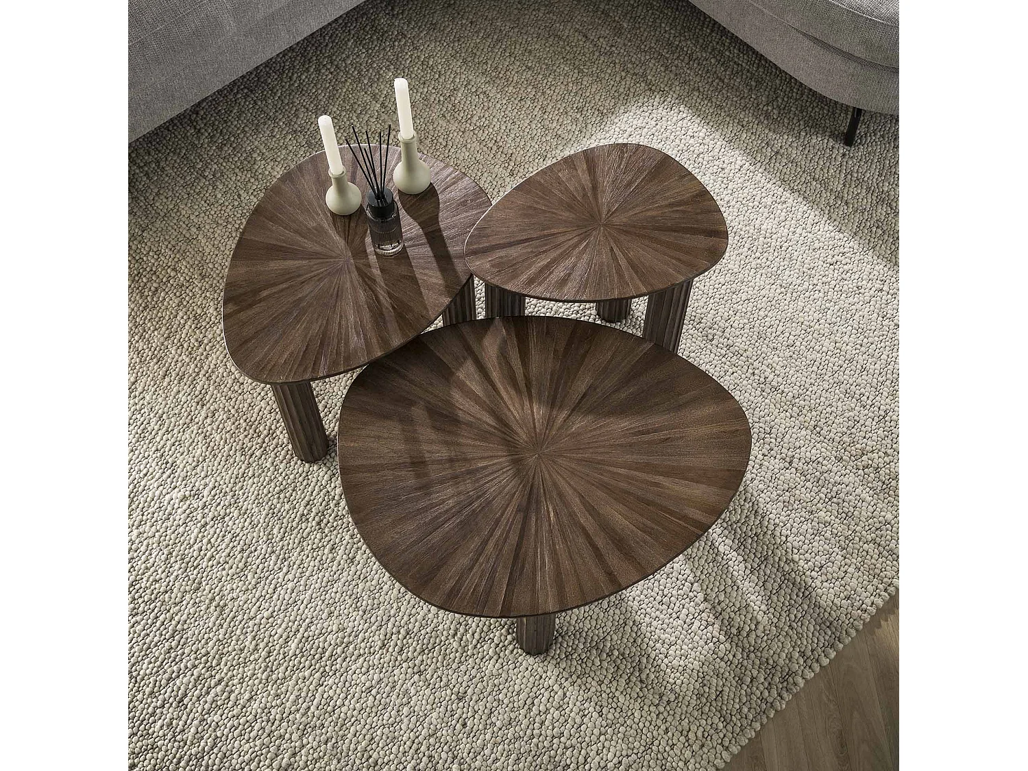 Table d'appoint Triangle Maya Teck - Teck Brun Rouille - Lot de 3