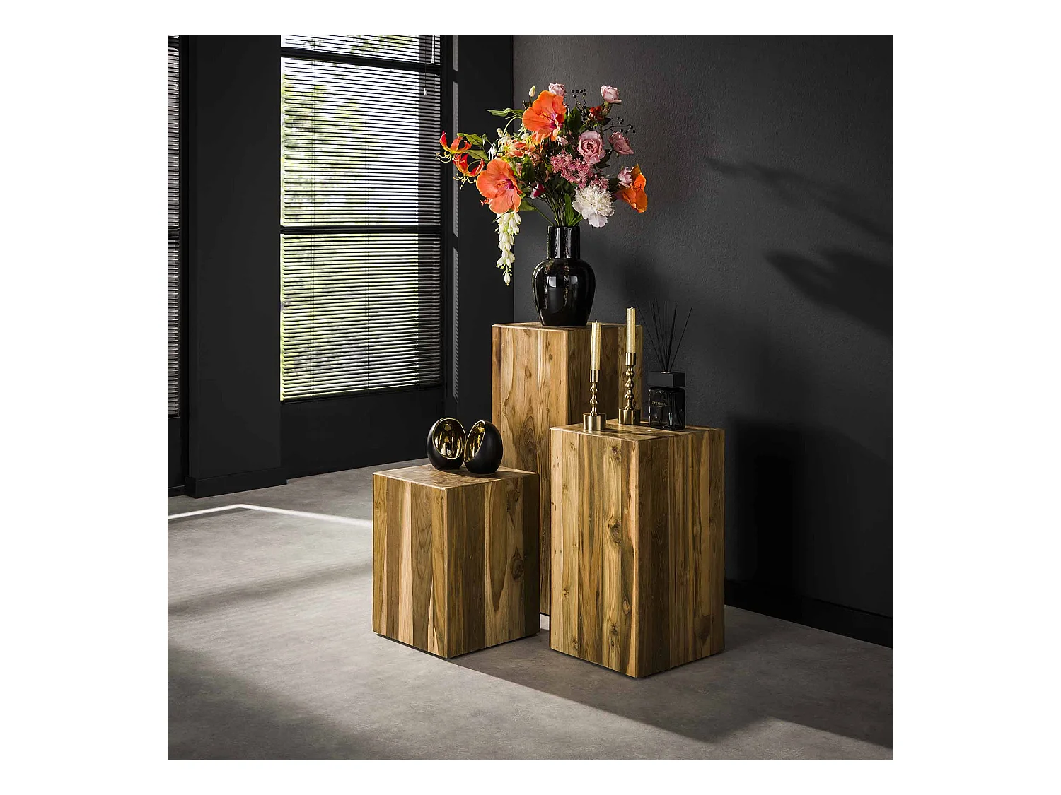 Colonne de fleurs en teck massif recyclé, 45 cm