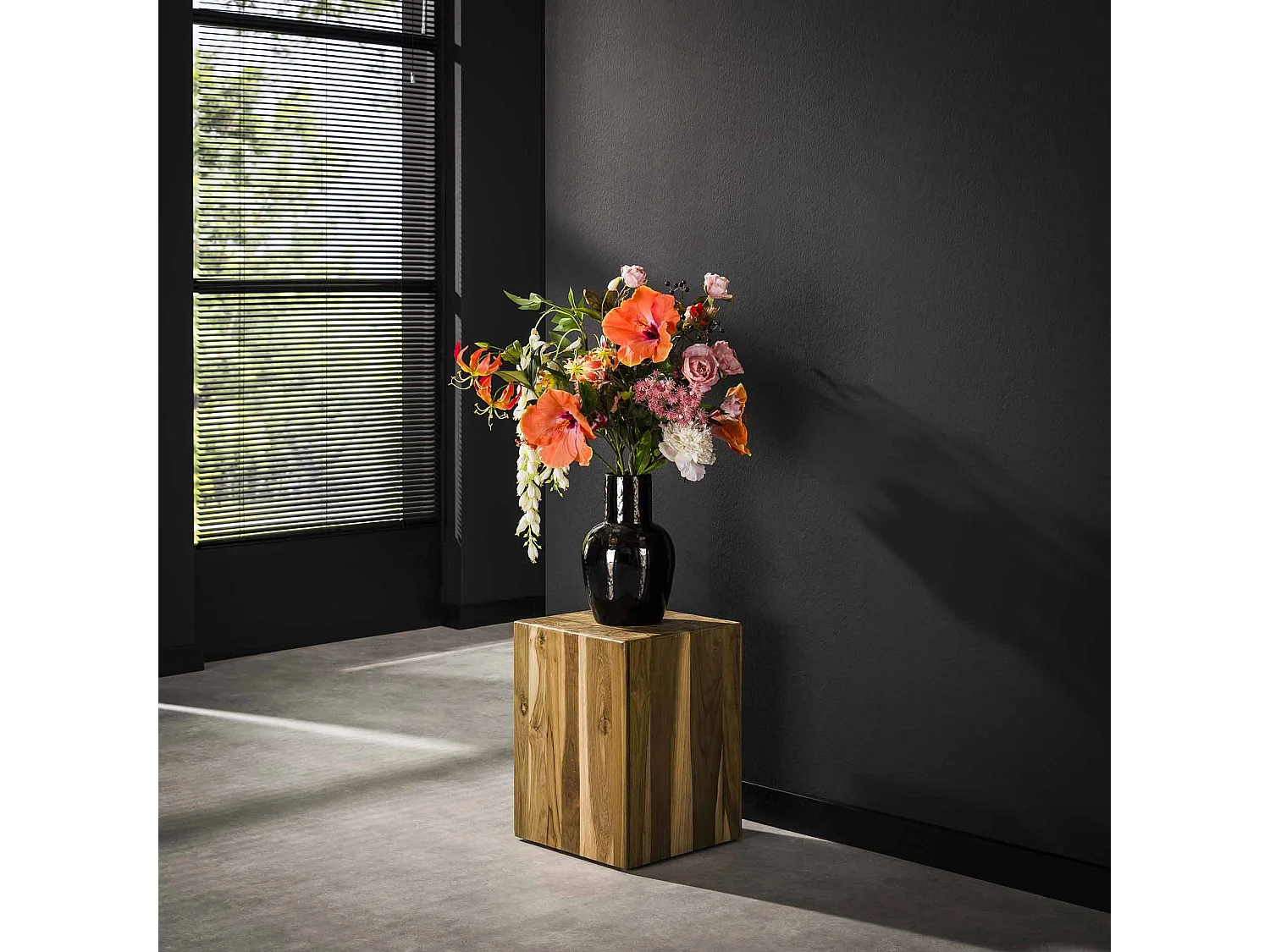 Colonne de fleurs en teck massif recyclé, 45 cm