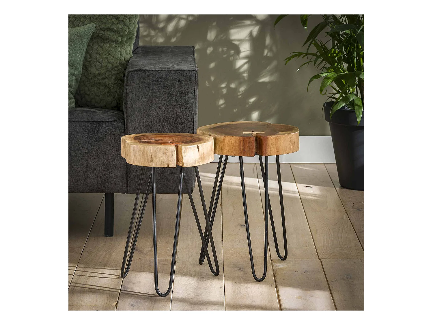 Table d'appoint Stam - Ø32cm - Lot de 2 - Marron - Bois