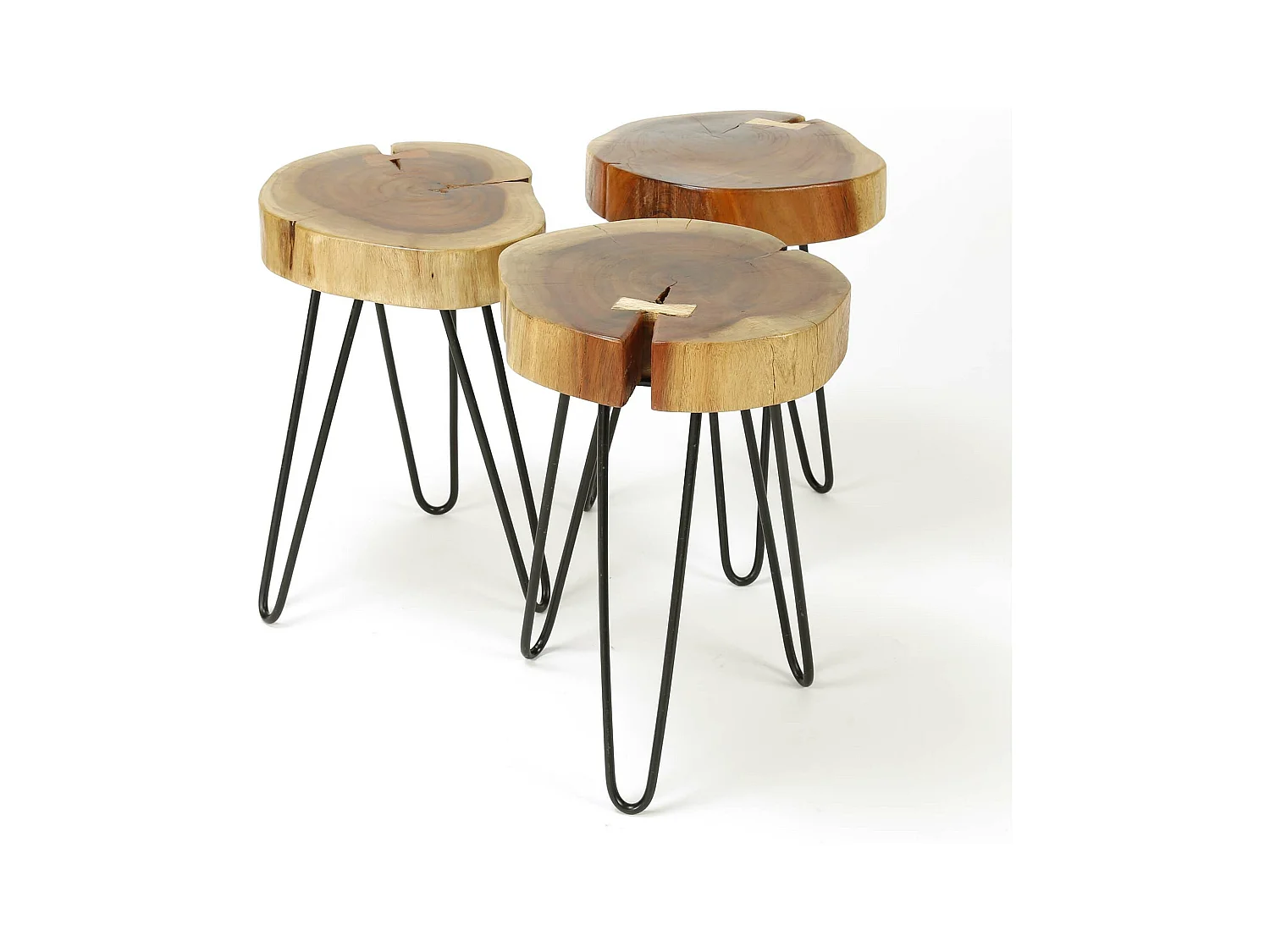 Table d'appoint Stam - Ø32cm - Lot de 2 - Marron - Bois