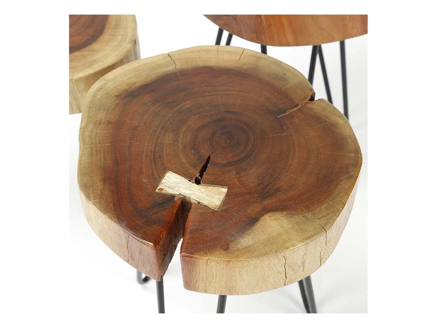 Table d'appoint Stam - Ø32cm - Lot de 2 - Marron - Bois