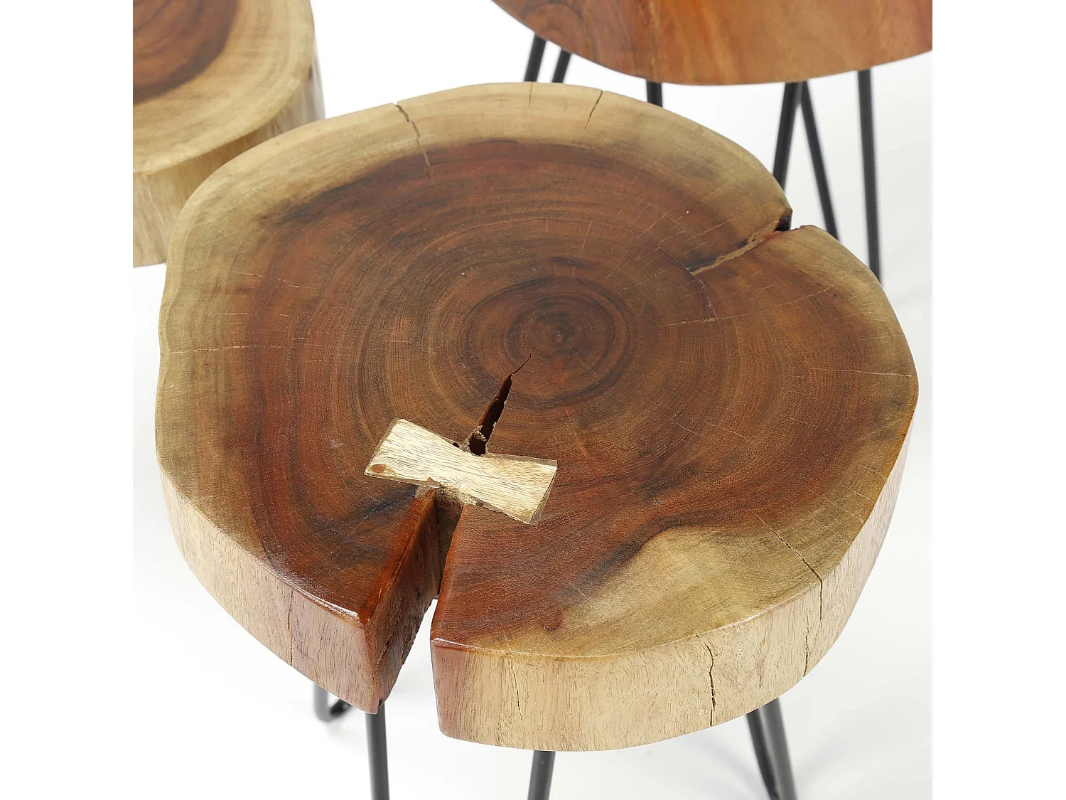 Table d'appoint Stam - Ø32cm - Lot de 2 - Marron - Bois