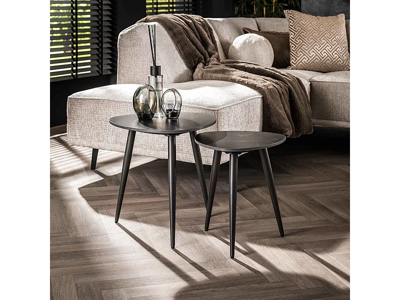 Bijzettafel Set-2 Driehoekig Ceramic - Ceramic Natural Black