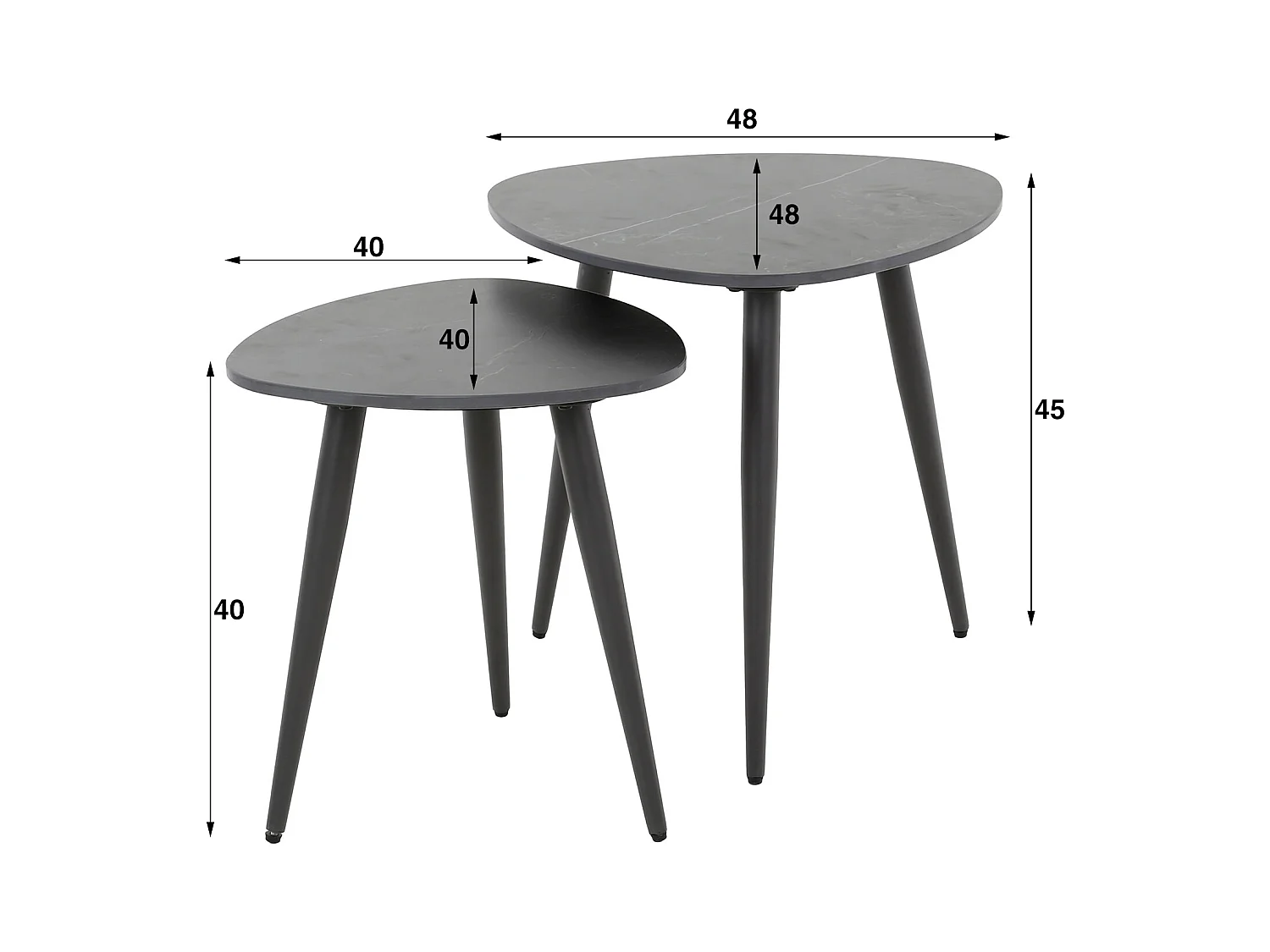 Ensemble de 2 tables d'appoint triangulaires en céramique - Noir naturel