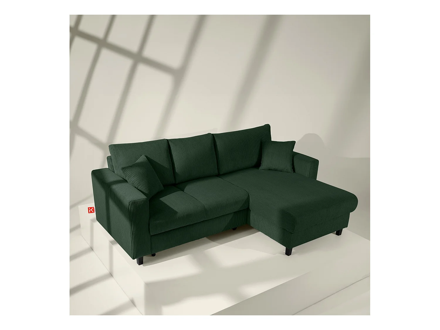 Ecksofa rechts - 3-Sitzer - EGRET - Dunkelgrün