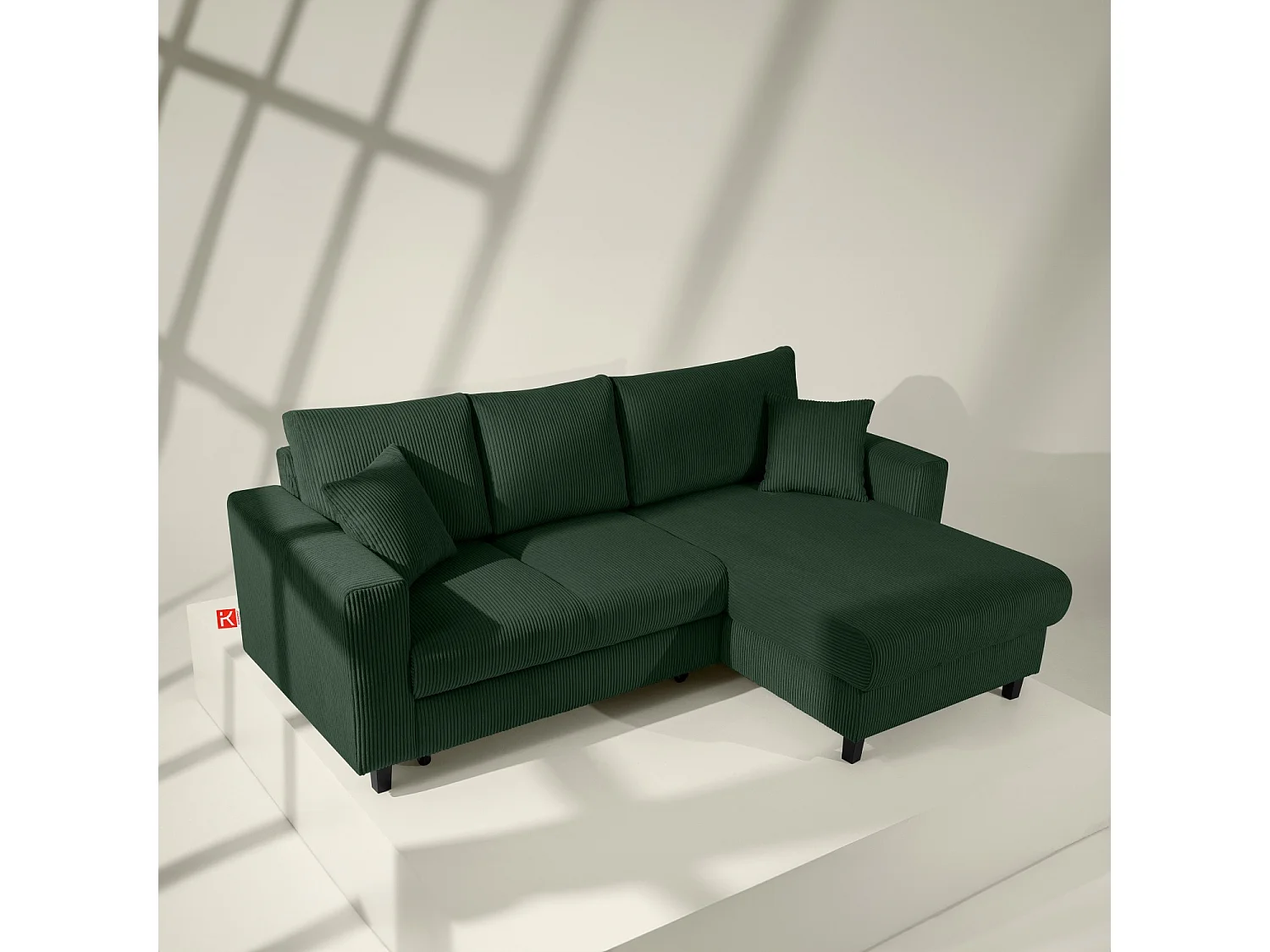 Ecksofa rechts - 3-Sitzer - EGRET - Dunkelgrün