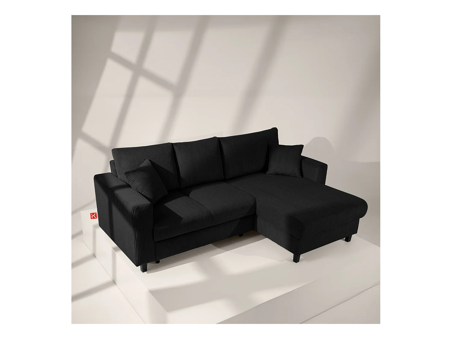 Ecksofa rechts - 3-Sitzer - EGRET - Schwarz