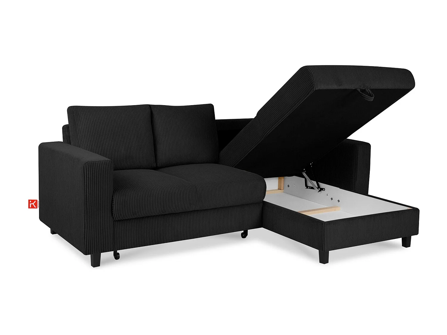 Ecksofa rechts - 3-Sitzer - EGRET - Schwarz