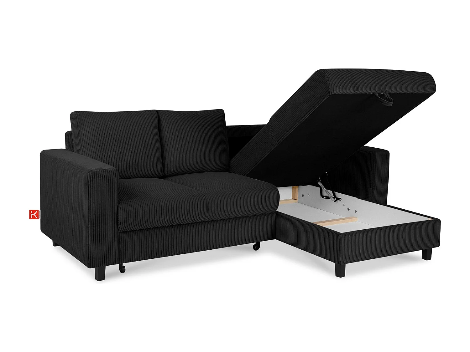 Ecksofa rechts - 3-Sitzer - EGRET - Schwarz